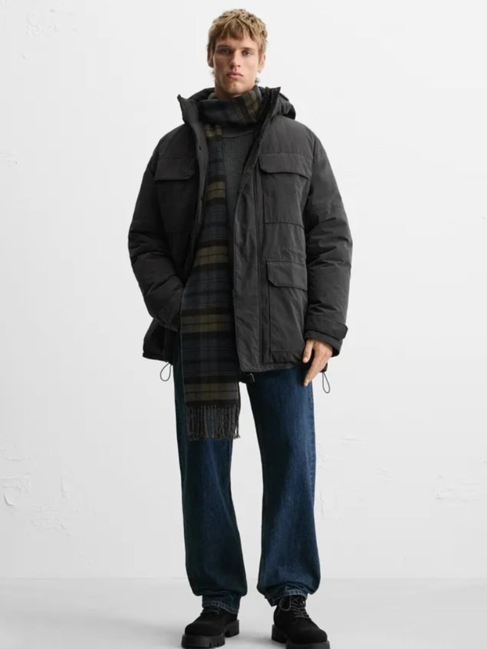 ZARA Water-Repellent Padded Parka Removable Hood Black Size M NWT